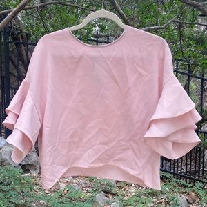 New Zara Women’s Pink Ruffle Sleeve Shirt Top